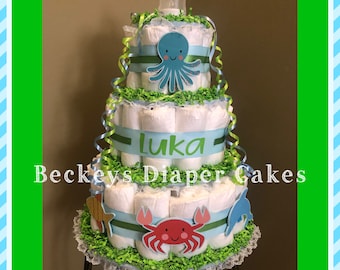 Under The Sea Diaper Cake - Diaper Cake - Boy Diaper Cake - Girl Diaper Cake - Baby Gift - Baby Shower