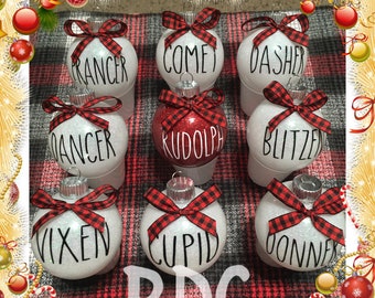 Reindeer Names Plastic Ornaments, Rae Dunn Inspired Christmas Ornaments, Rae Dunn Inspired Christmas