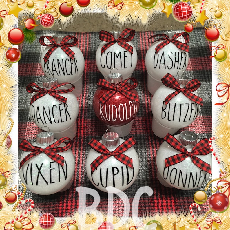 Reindeer Names Plastic Ornaments Rae Dunn Inspired Christmas Etsy