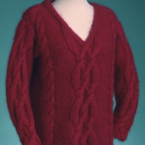 PDF Knitting Pattern V-Neck Cable Pullover #124