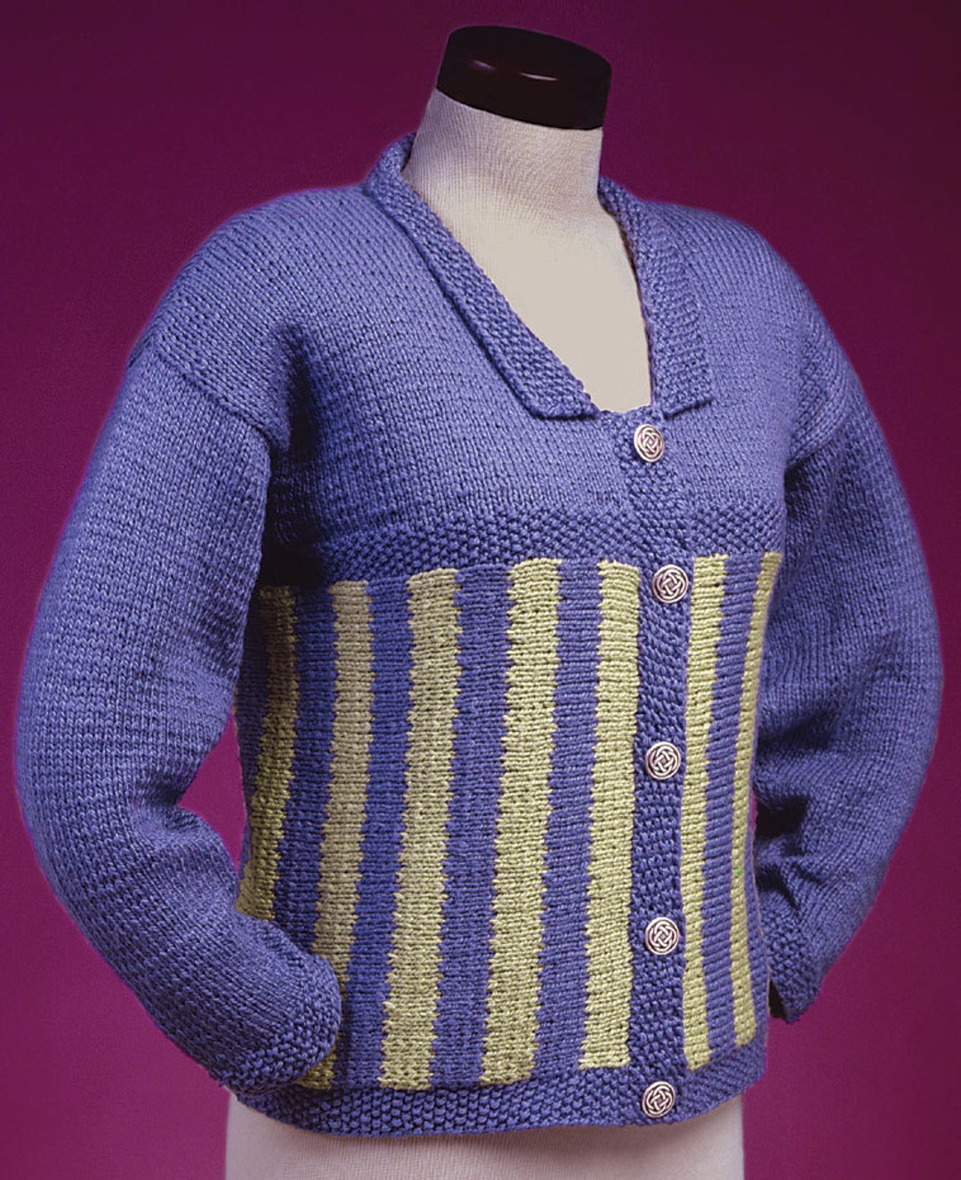 Side Zip Knit Pattern PDF Knitting Pattern Sideways Knit Striped Cardigan #109 - Etsy