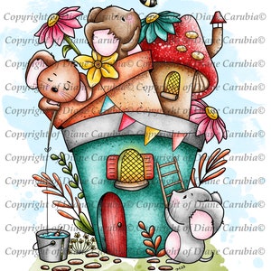 PlantPot House Mouse Preto e branco, carimbo digital, imprimível, sublimação, mouses