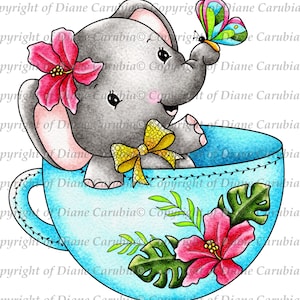 Teacup Ellie, black and white, digital stamp, digi, cardmaking, sublimation, printable