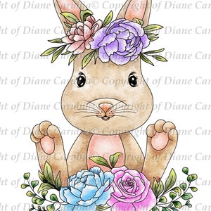 Bunny Flowers Black and white, cardmaking, digital stamp, download