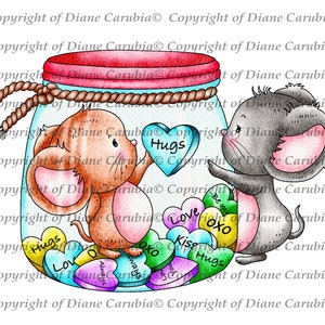 Coeurs pour vous, timbre numérique, noir et blanc, digi, souris, souris, mignon, sublimation, carterie