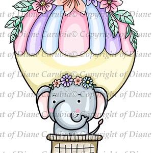 Ellie Balloon, black and white, digital stamp, digi, printatble
