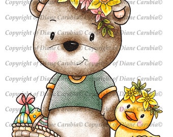Bearykisses Easter wishes, digital stamp, digi, easter, printable, cardmaking, sublimation
