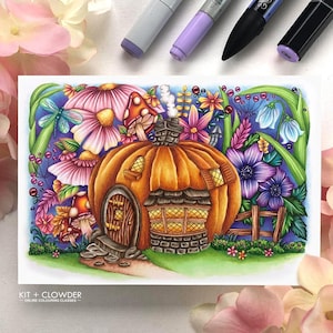 Fantasy Dwelling, Kit and Clowder, colouring class, colouring, digital stamp, download