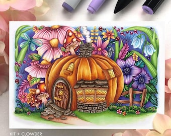 Fantasy Dwelling, Kit and Clowder, colouring class, colouring, digital stamp, download