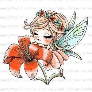 Lily Fairy, noir et blanc, tampon numérique, digi, imprimable, fabrication de cartes, fantaisiste, création manuelle, coloriage