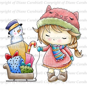Kerst bezorgen, zwart-wit, digitale stempel, afdrukbaar, kaarten maken, download