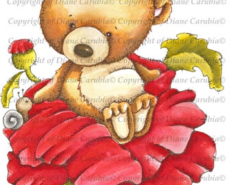 Buddy Poppy coloured, printable, digital stamp, digi, download, cute, bear