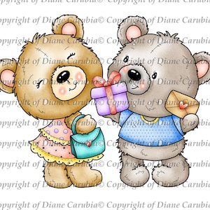 Teddys Love Digital Stamp: Black and White Bear Coloring Page (Printable Download)