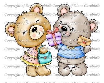 Teddys Love Digital Stamp: Black and White Bear Coloring Page (Printable Download)