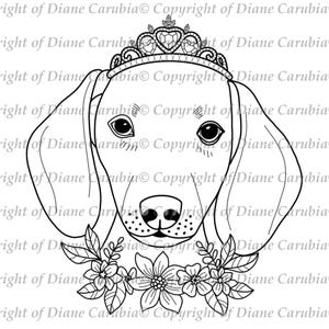Dashund Tiara, schwarz weiß, printable, download, digitaler Stempel, Kartengestaltung, Hund, Handwerk