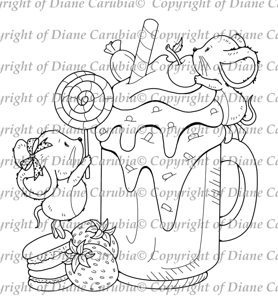 Squeak Shake Mice, Black and White, Digital Stamp, Printable, Colouring ...