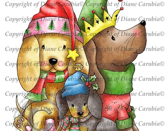 Chilly Dachshunds Digital Stamp: Christmas Coloring Page (Digital Download Jpeg/PNG File)