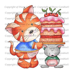 Kitty Cake,  Black and white, digital stamp, digi, printable, download, sublimation, cute
