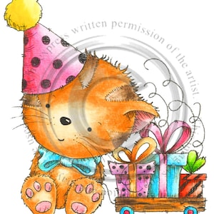 Kittys Birthday, Digital Stamp, Download