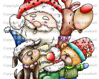 Carol Crew, pre coloured, digital stamp, cardmaking image, printable, sublimation