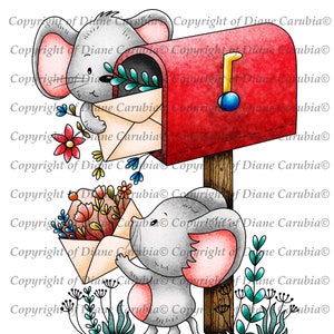 Cassetta postale di Miceys, bianco e nero, timbro digitale, digi, stampabile, topi, sublimazione