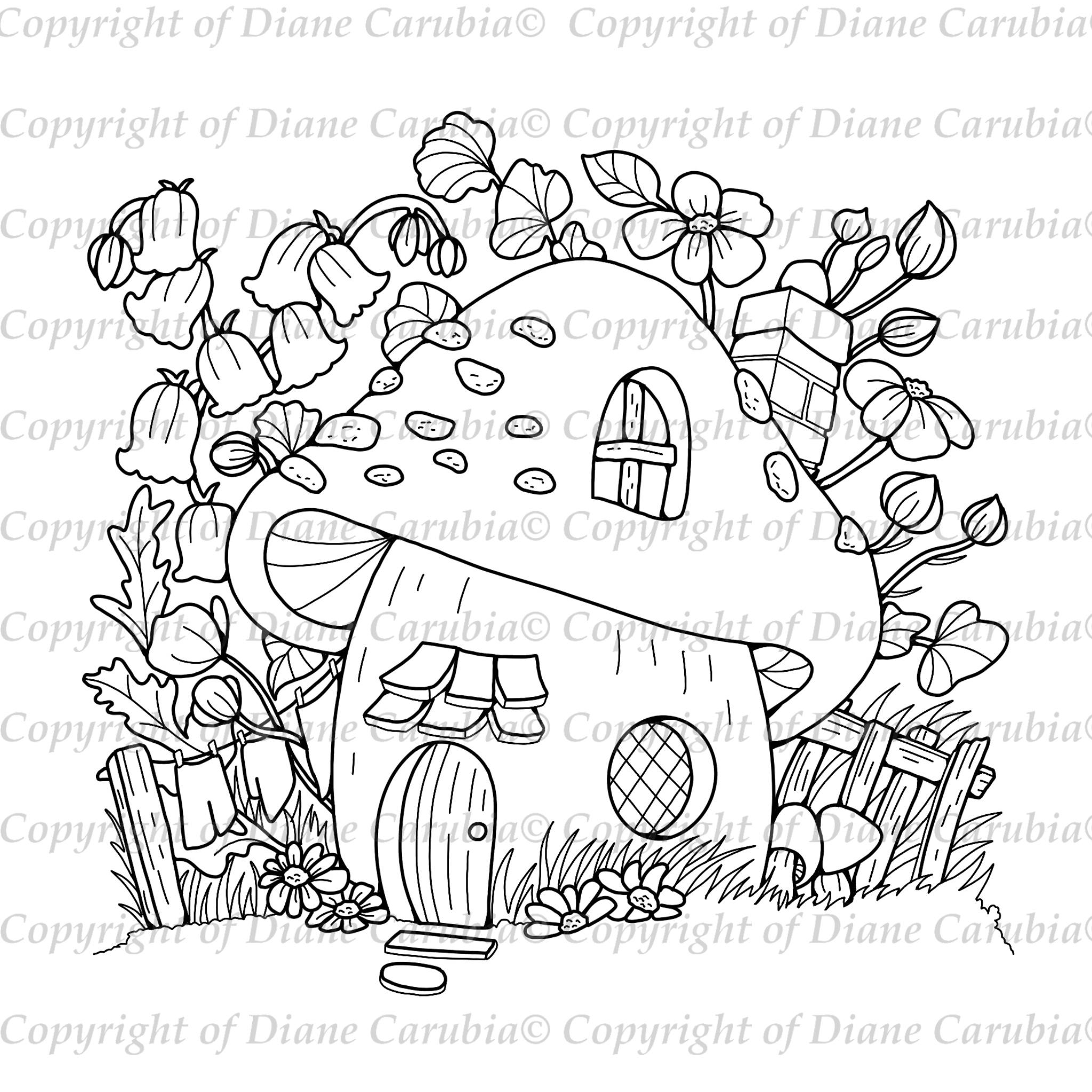 Fairy Glen Black and White Digital Stamp, Colouring Stamp, Cardmaking ...
