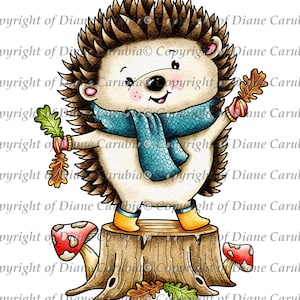 Automne Hedgy, Noir et blanc, hérisson, imprimable, timbre numérique, fabrication de cartes