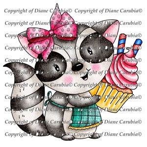 Cupcake de raton laveur, coloré, imprimable, mignon, fabrication de cartes