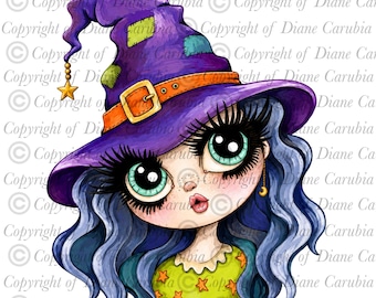 Witch Wonder, black and white digital stamp, colouring image, JPEG, printable colouring