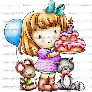 Abbys Cake, coloured, digital Stamp, girl, cute, download, printable, cardmaking