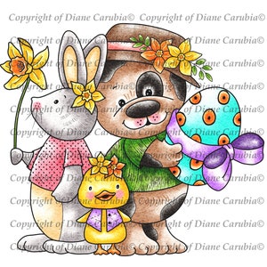 Spring Flowers and Easter things, digital stamp, digi, cardmaking, easter, printable, download