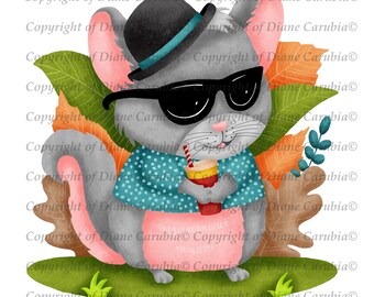 Chinchilla, digital stamp, black and white, cardmaking, sublimation, download, printable