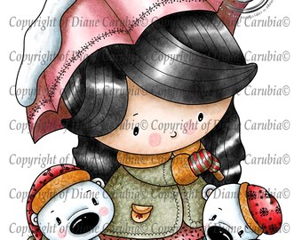 Izzys Snowy Day, Black and White, snowman, digital stamp, printable, winter, snow, Christmas