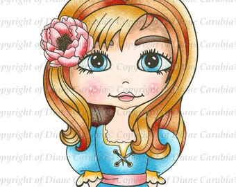 April, black and white, digital stamp, cute, download, colouring, cardmaking, girl