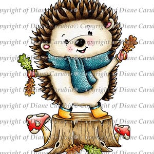 Autumn Hedgy, coloré, tampon numérique, imprimable, téléchargement, création manuelle, fabrication de cartes, mignon, illustration, sublimation