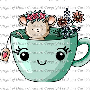 Mug petite souris, noir et blanc, mignon, tampon numérique, imprimable