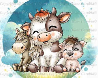 Barnyard Giggles, digital stamp, black and white, printable, download, cute, colouring, create