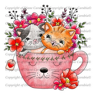 kittys valentine teacup, colour, digital stamp, digi, valentine, digi, love, cardmaking