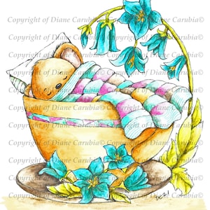 Snug in a mug, coloured, digital stamp, digi, download, printable, sublimation, cute bear, cardmaking image, precoloured