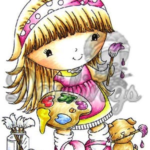 Pintora Penny, Preto e branco, Carimbo digital, Download, imprimível, menina, cardmaking