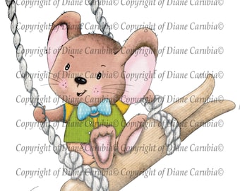 Swing High Mouse coloured, cardmaking, digital stamp, digi, downlaod, printable, illustration