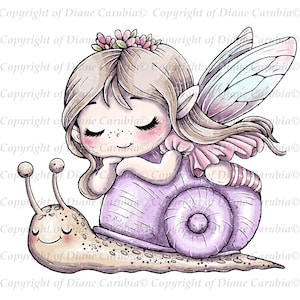 Escargot féerique, coloré, timbre numérique, digi, mignon, autocollants, sublimation, imprimable, illustration, clipart