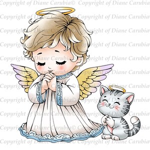 Little Prayer soft Purr, pre coloured digital stamp, printable, sublimation, stickers