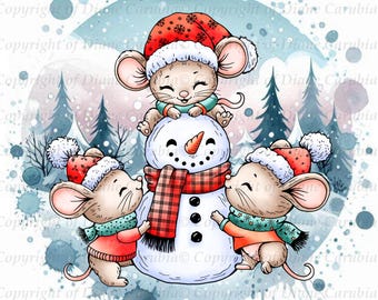 Frosty Trio Digital Stamp: Black and White Coloring Page (JPEG)