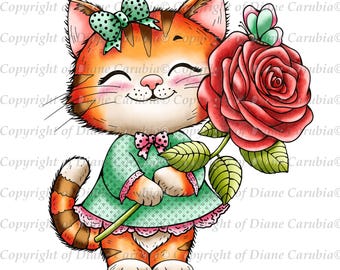 Blossom Whisker, black and white, digital stamp, printable, downloadable, colouring image, cardmaking