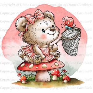 Beary Butterfly, coloured, digital stamp, digi, cardmaking, illustration, clipart, sublimation