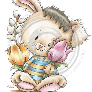 BunnyLove, black and white, Digital Stamp, Digi, cute bunny image, printable stamp, cardmaking image