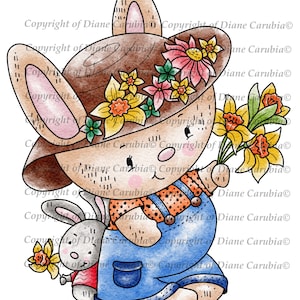 Cute Bonnet Bunny, digital stamp, digi, download, easter, bunny