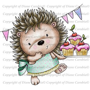 Cupcake Hedgy, noir et blanc, tampon numérique, hérisson, mignon, sublimation, imprimable, téléchargement