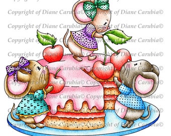 Mice Cherry On top, coloured, digital stamp, digi, mice, printable, sublimation, cardmaking